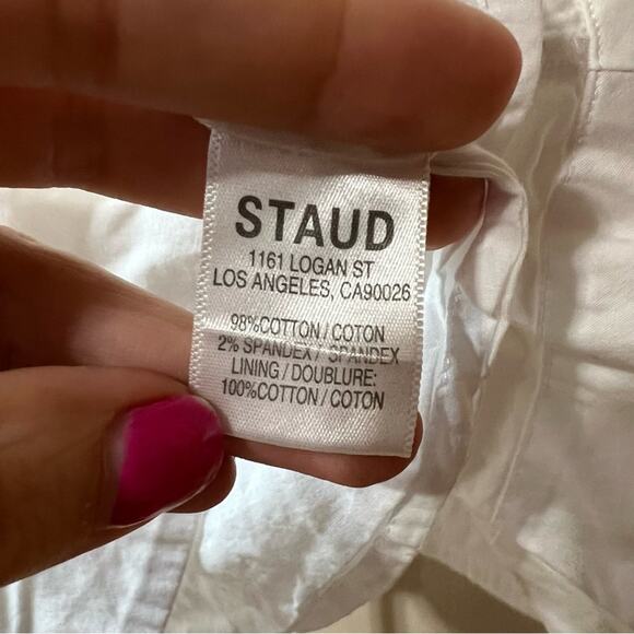 STAUD Laeila White Fit & Flare Short Puff Sleeves Mini Dress 10 - Picture 9 of 10